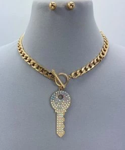 Social Butterfly Collection New Arrivals Toggle Clasp Bling Key Necklace