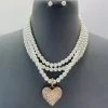 Social Butterfly Collection Three Strand Pearl Heart Necklace
