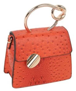 Social Butterfly Collection Burnt Orange Faux Ostrich Gold Handle Handbag