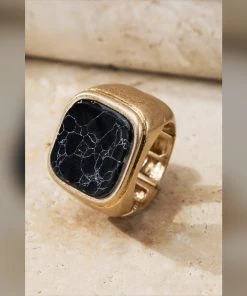 Social Butterfly Collection Sale Square Natural Stone Costume Ring