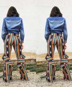 Social Butterfly Collection New Arrivals Black Multi Print Ruffle Wide Leg Pants