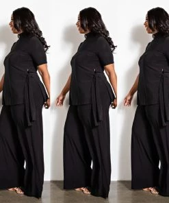Social Butterfly Collection New Arrivals Black Side Tie Two Piece Pant Set