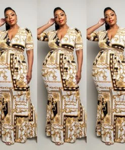 Social Butterfly Collection Black White Gold Print Form Fitted Maxi Dress New Arrivals