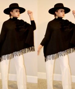 Social Butterfly Collection Black Faux Fur Fringe Detail Sweater Top Sale