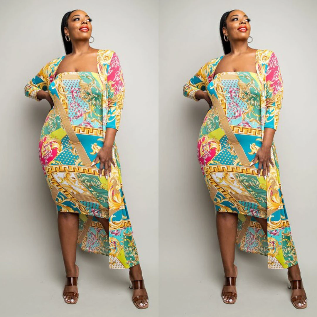 Social Butterfly Collection Bright Color Print Two Piece Dress Duster Set New Arrivals 4 Social Butterfly Collection Bright Color Print Two Piece Dress Duster Set New Arrivals