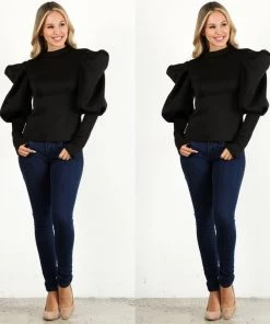 Social Butterfly Collection New Black Fitted Puffy Sleeve Top New Arrivals