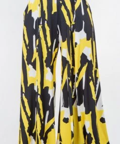 Social Butterfly Collection New Arrivals Black White Yellow Abstract Print Palazzo Pants