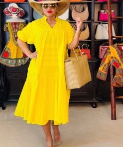 Social Butterfly Collection Plus Size Yellow Boho Style Below The Knee Dress