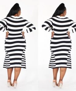 Social Butterfly Collection New Arrivals Black White Stripe Form Fitted Dress