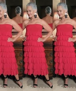 Social Butterfly Collection Red Layered Maxi Skirt Dress Sale