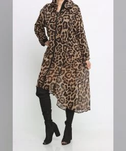 Social Butterfly Collection Sheer Animal Print High Low Front Zipper Dress Top New Arrivals