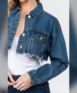 Social Butterfly Collection Distressed Denim Plus Size Cropped Jacket