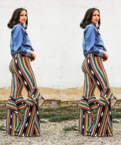 Social Butterfly Collection New Arrivals Black Multi Print Ruffle Wide Leg Pants