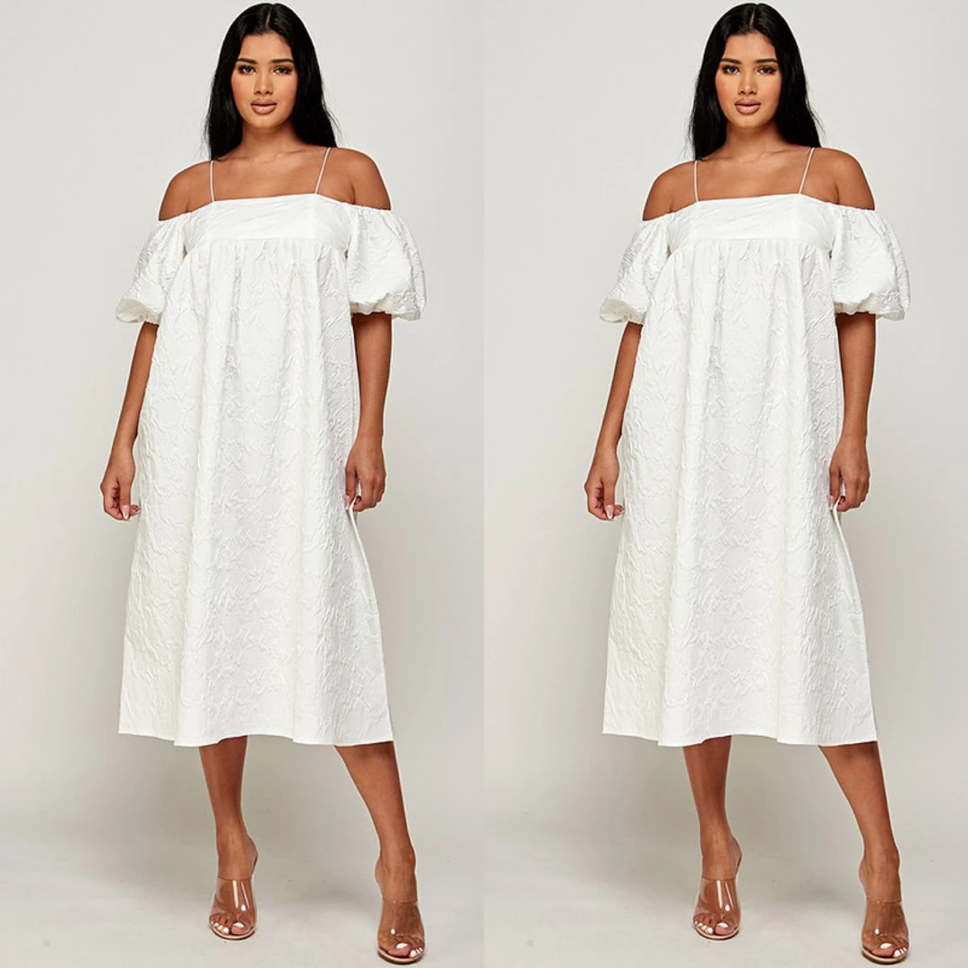 Social Butterfly Collection New Arrivals Textured Cold Shoulder Off White Dress 5 Social Butterfly Collection New Arrivals Textured Cold Shoulder Off White Dress