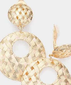 Social Butterfly Collection Sale Clip On Gold Basket Weave Earrings