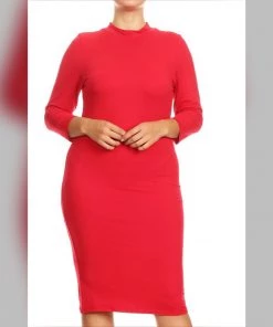 Social Butterfly Collection Plus Sizes Red Mock Neck Fitted Knee Length Dress 36 Social Butterfly Collection Plus Sizes Red Mock Neck Fitted Knee Length Dress