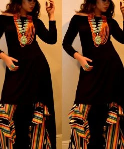 Social Butterfly Collection New Arrivals Black Multi Print Ruffle Wide Leg Pants