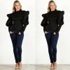Social Butterfly Collection Black Fitted Puffy Sleeve Top