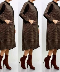 Social Butterfly Collection Sale Plaid Check Black Color Block Bubble Hem Dress