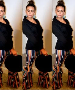 Social Butterfly Collection New Arrivals Black Multi Print Ruffle Wide Leg Pants