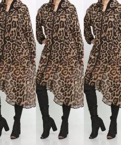 Social Butterfly Collection Sheer Animal Print High Low Front Zipper Dress Top New Arrivals