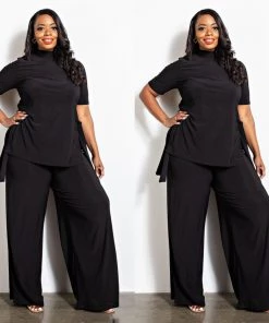 Social Butterfly Collection New Arrivals Black Side Tie Two Piece Pant Set