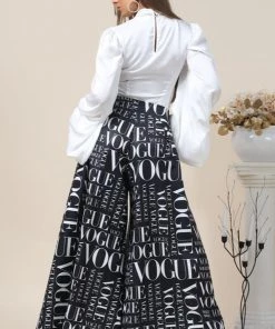 Social Butterfly Collection Black White Vogue Print Palazzo Pants New Arrivals
