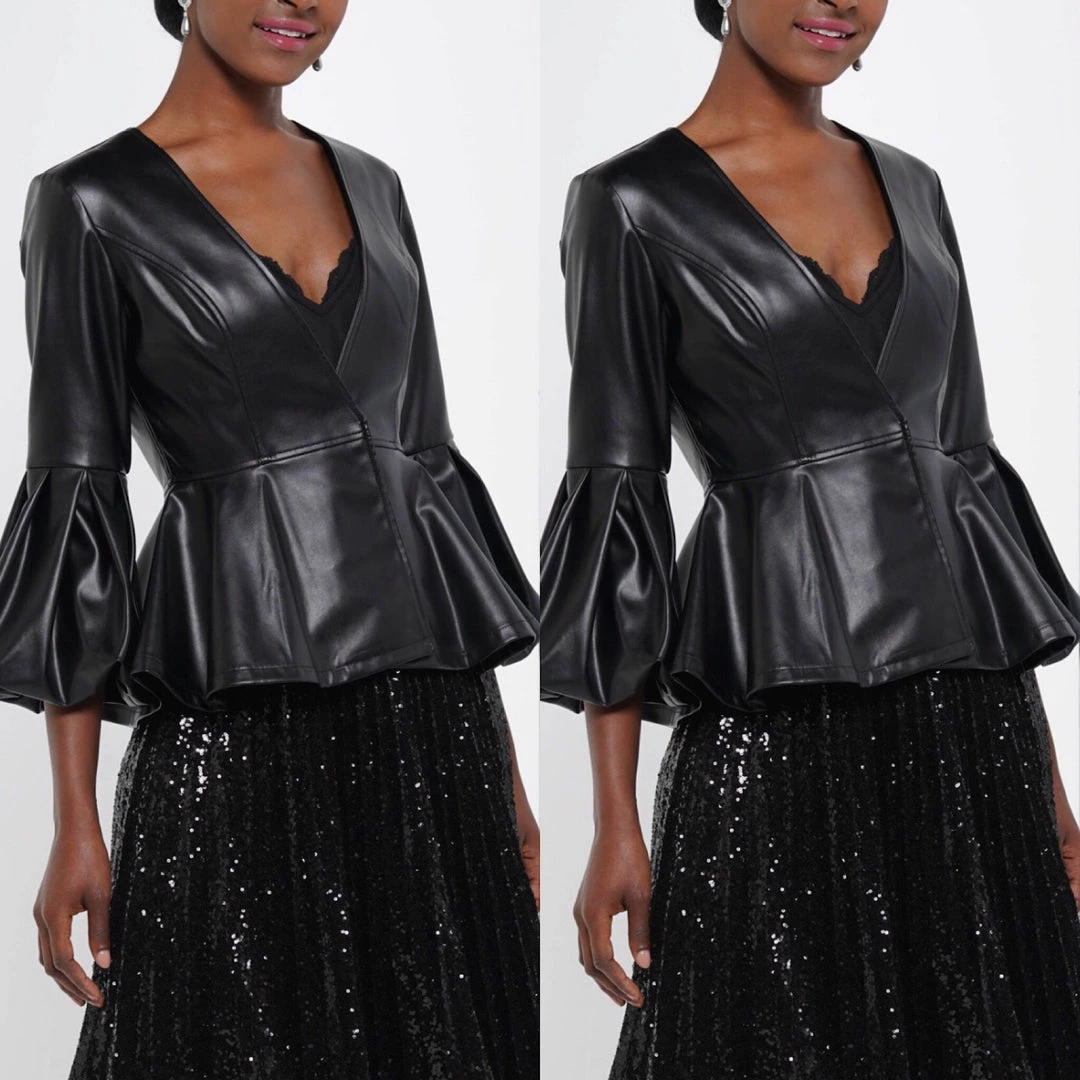 Social Butterfly Collection Black Puffy Sleeve Faux Leather Jacket Sale 9 Social Butterfly Collection Black Puffy Sleeve Faux Leather Jacket Sale