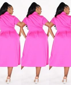 Social Butterfly Collection Pink Plus Size Necktie Mid Length Dress