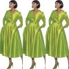 Social Butterfly Collection Green Classic Style Faux Wrap Dress