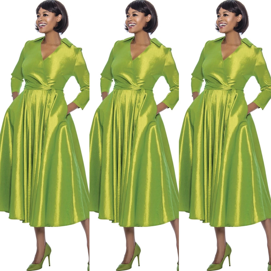 Social Butterfly Collection Green Classic Style Faux Wrap Dress 3 Social Butterfly Collection Green Classic Style Faux Wrap Dress