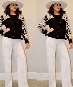 Social Butterfly Collection Detailed Black Jacket With Lace Up Drawstrings