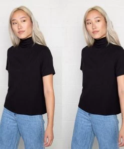 Social Butterfly Collection Black Or White Cotton Mock Neck Top