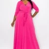 Social Butterfly Collection Pink Faux Wrap Maxi Dress