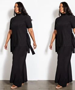 Social Butterfly Collection New Arrivals Black Side Tie Two Piece Pant Set