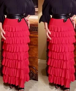 Social Butterfly Collection Red Layered Maxi Skirt Dress Sale
