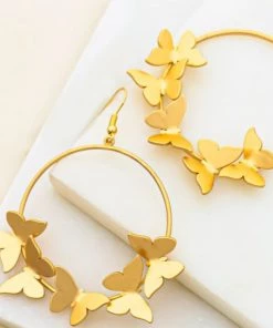 Social Butterfly Collection Sale Gold Hoop Butterfly Earrings
