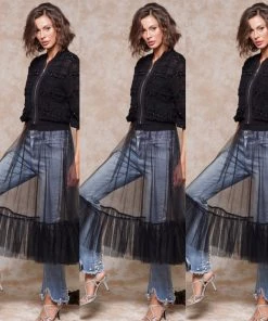 Social Butterfly Collection Sheer Black Front Zipper Dress Top