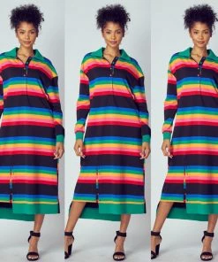 Social Butterfly Collection Multi Color Striped Long Shirt Dress 32 Social Butterfly Collection Multi Color Striped Long Shirt Dress