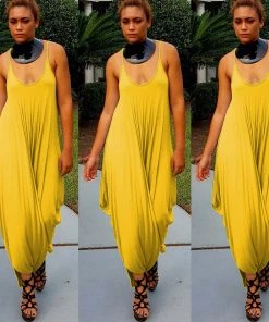 Social Butterfly Collection New Arrivals Yellow Scoop Neck Harem Jumpsuit