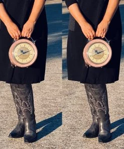 Social Butterfly Collection Accessories Pink Retro Style Clock Handbag