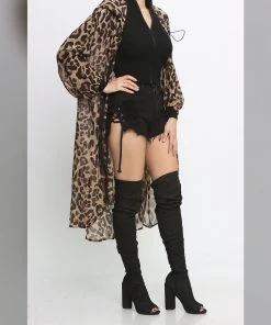 Social Butterfly Collection Sheer Animal Print High Low Front Zipper Dress Top New Arrivals