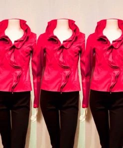 Social Butterfly Collection Ruby Red Ruffle Neckline Top
