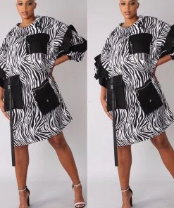 Social Butterfly Collection Zebra Print Three Big Pocket Dress