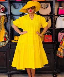 Social Butterfly Collection Plus Size Yellow Boho Style Below The Knee Dress