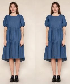 Social Butterfly Collection Plus Size Denim Blue Baby Doll Dress