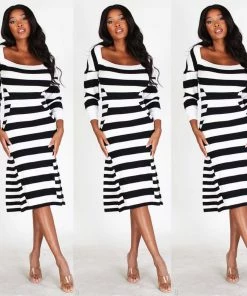 Social Butterfly Collection New Arrivals Black White Stripe Form Fitted Dress