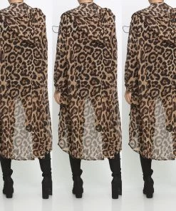 Social Butterfly Collection Sheer Animal Print High Low Front Zipper Dress Top New Arrivals