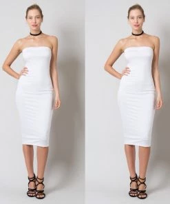 Social Butterfly Collection The White Collection Strapless Off White Plus Size Tube Top Dress