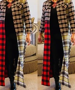 Social Butterfly Collection Dresses Multi Color Plaid Check Pattern Duster Dress